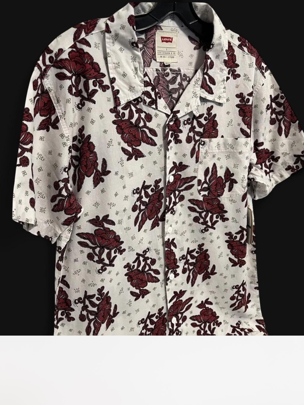 NWT Levi's Haskell Floral Rose Camp Shirt Mens Lg White Red Short SLv Button Up